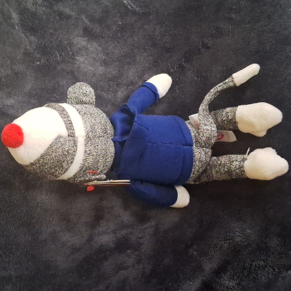 TY Beanie Baby - SOCK MONKEY (New York Shirt) (8.5" Plush) - Picture 3 of 6